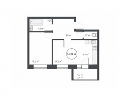 2-комнатная, 50 м²