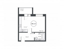 1-комнатная, 36 м²
