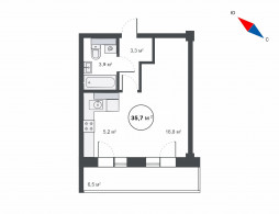 Студия, 35.7 м²