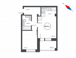 2-комнатная, 44.6 м²