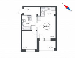 2-комнатная, 44.9 м²