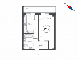 1-комнатная, 37.1 м²