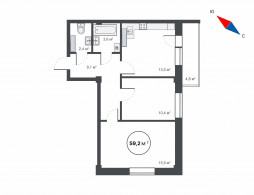 2-комнатная, 59.2 м²