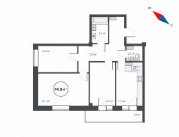 3-комнатная, 74.9 м²
