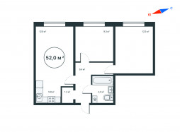 3-комнатная, 52 м²