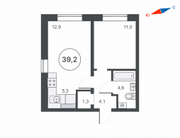 2-комнатная, 39.2 м²