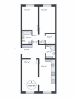 3-комнатная, 79 м²