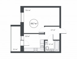 1-комнатная, 39.4 м²