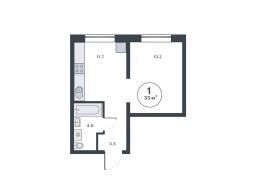 1-комнатная, 33 м²