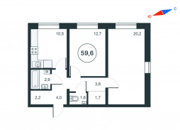 2-комнатная, 59.6 м²