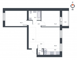 3-комнатная, 83.5 м²