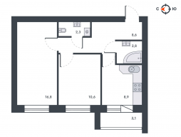 2-комнатная, 53.1 м²