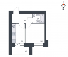 1-комнатная, 39.1 м²