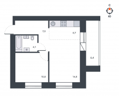 2-комнатная, 49 м²