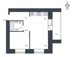 2-комнатная, 46.5 м²