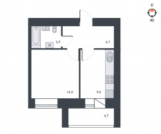 1-комнатная, 39.1 м²
