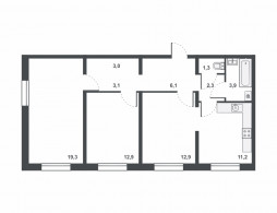 3-комнатная, 76 м²