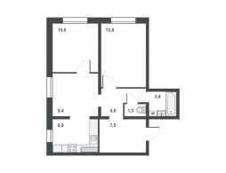 3-комнатная, 57.5 м²