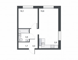 2-комнатная, 39.4 м²