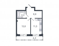 1-комнатная, 44.6 м²