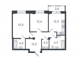 2-комнатная, 70.2 м²