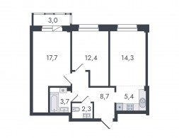 3-комнатная, 67.5 м²