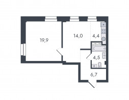 2-комнатная, 49.5 м²
