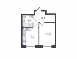 1-комнатная, 38.5 м²