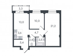 3-комнатная, 67.1 м²