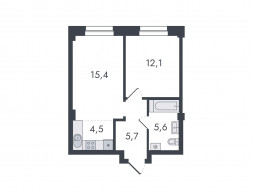 2-комнатная, 43.3 м²