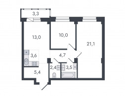 3-комнатная, 67 м²