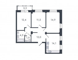 3-комнатная, 75.6 м²