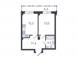 1-комнатная, 48.3 м²