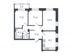 3-комнатная, 73.6 м²