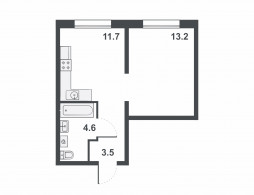 1-комнатная, 33 м²