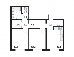 2-комнатная, 58.6 м²