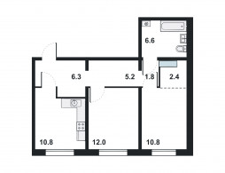 2-комнатная, 55.9 м²