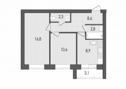 2-комнатная, 53.1 м²