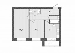 2-комнатная, 52 м²