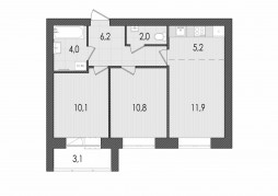 3-комнатная, 53.3 м²