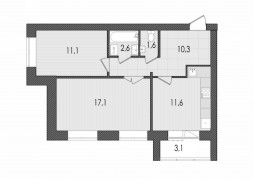 2-комнатная, 57.4 м²