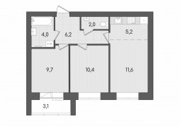 3-комнатная, 52.2 м²