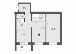 3-комнатная, 57.6 м²