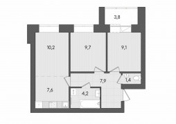 3-комнатная, 53.9 м²