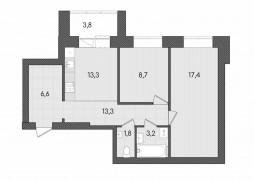 2-комнатная, 58.3 м²