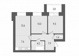 3-комнатная, 55 м²