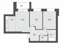 3-комнатная, 58.3 м²