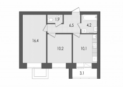 2-комнатная, 52.4 м²