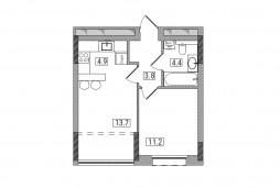 2-комнатная, 38 м²