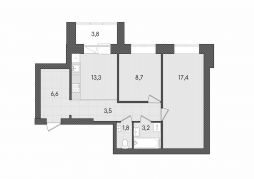 2-комнатная, 58.3 м²